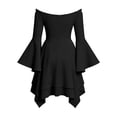 thumbnail image 6 of QIYAGBSA Halloween Dresses for Women Off Shoulder Bell Sleeve Corset Lace Up Handkerchief Hem Mini Dress for Halloween Themed Parties Fall Winter (Black, M), 6 of 8