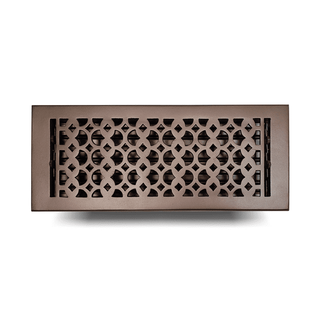 Grille d'Aération de Plancher en Fonte 6′′ x 16′′ avec Registre Décoratif / Design Tudor Champignon Robuste / Revêtement en Poudre, Repeignable, Grille de Conduit CVC Faite à la Main pour Planchers et Murs