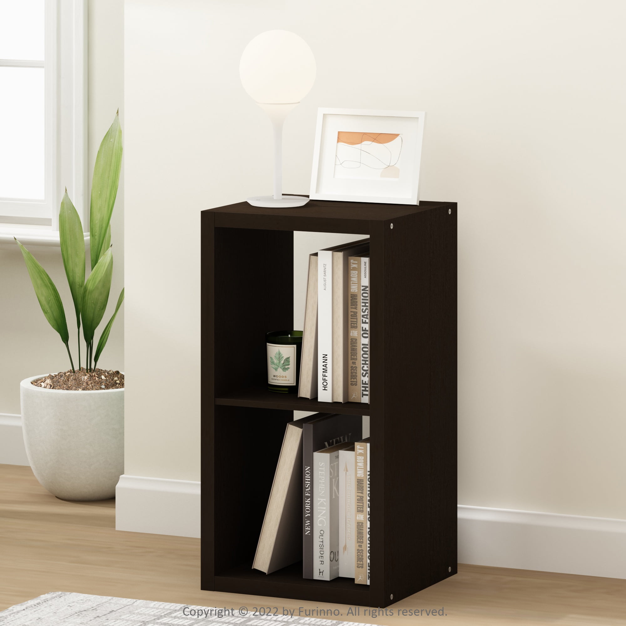 Furinno Cubicle Open Back Decorative Cube Storage Organizer Adult Contemporary 3-Shelves Cube Bookcases, Dark Oak