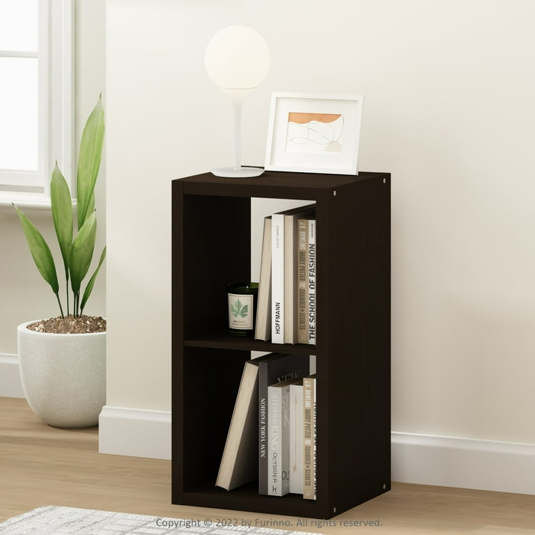 Furinno Wooden Office 2-Cube Storage Organizer, Dark Oak, Open