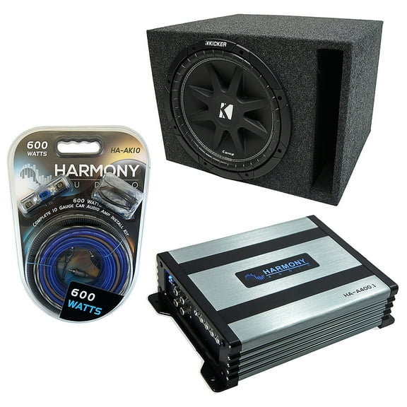 Kicker C10 Subwoofer Single 10" Ported Sub Box Enclosure Bundle W/ HA-A400.1 Amp