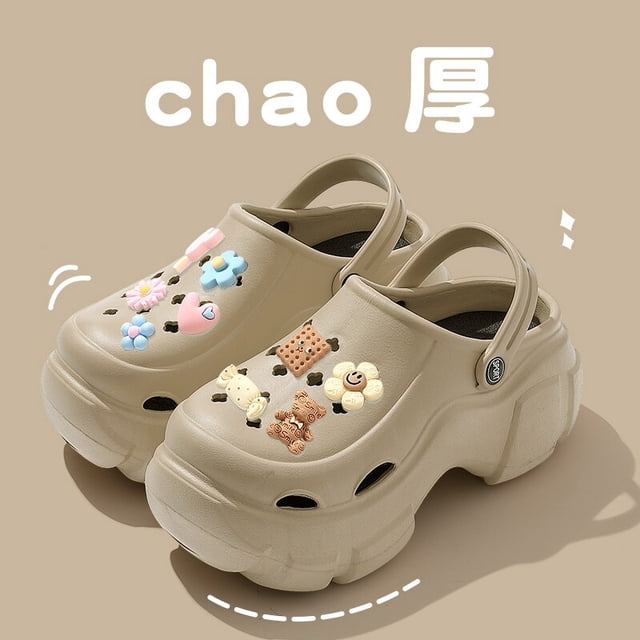 Zuecos de plataforma gruesa para mujer, zapatillas de interior y exterior, zapatos de playa, sandalias de jardín, toboganes casuales de dibujos animados DIY Qiuyongming unisex
