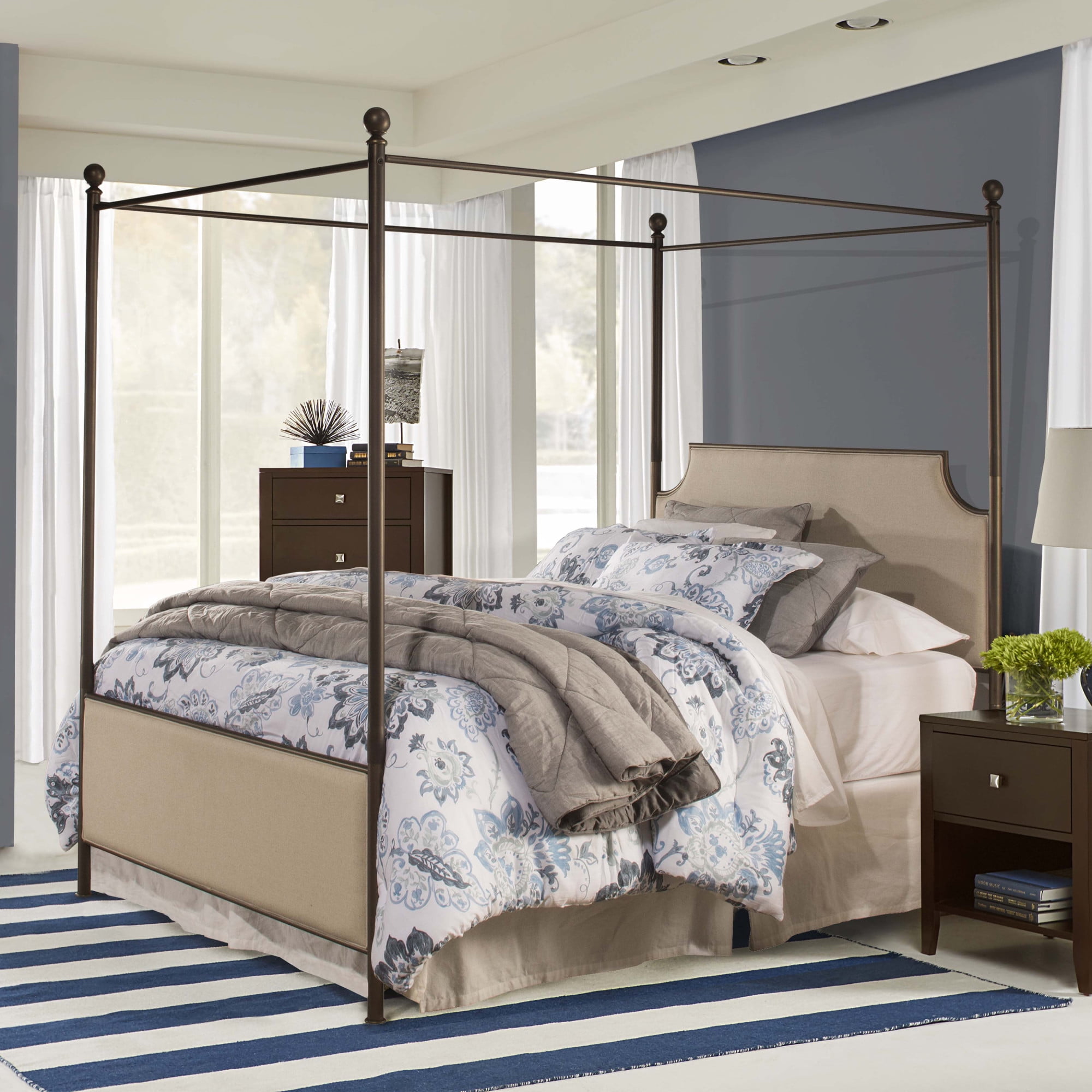 Hillsdale Furniture McArthur Metal Upholstered Canopy Queen Bed, Bronze ...