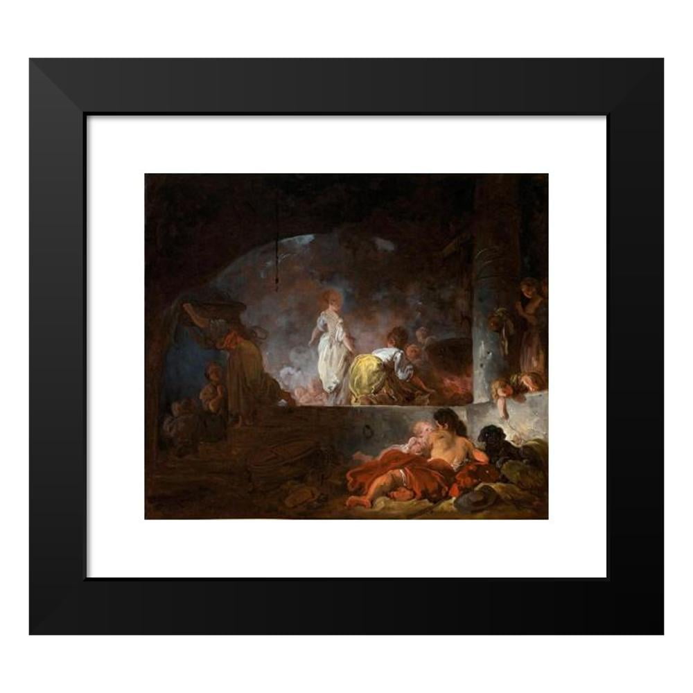 Jean-Honoré Fragonard 17x15 Black Modern Framed Museum Art Print Titled - The Laundresses (C.1756-61)