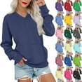 thumbnail image 4 of Women's Casual Fashion Solid Color V-Neck Long Sleeve Lightweight Pullover Sweatshirt with Pockets for Warmth and Comfortable Fit,Purple Pink,2XL, 4 of 6