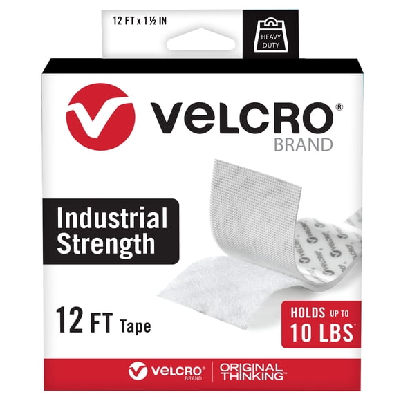 VELCRO Brand Heavy Duty Tape | 12 Foot Roll | Strong Sticky Back Adhesive Holds up to 10 lbs | Indu