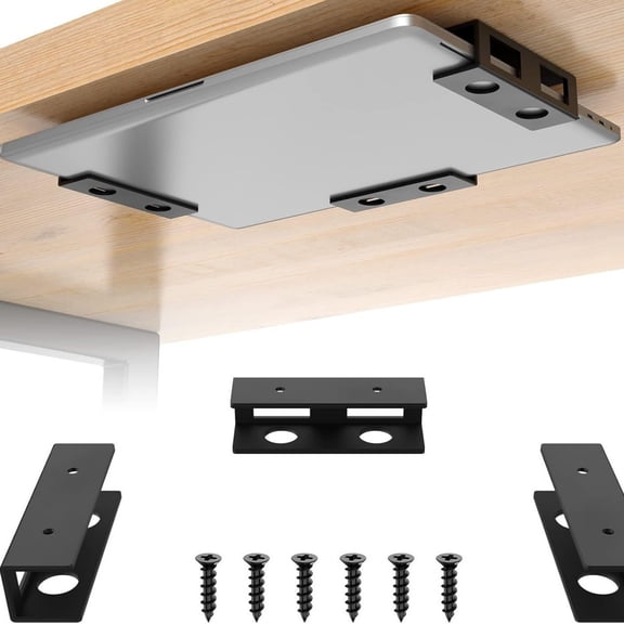 CATUOR Under Desk Laptop Mount, Black Metal Laptop Holder Under Desk, 3-Piece Space-Saving Vertical Storage Stand with Screws