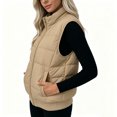thumbnail image 4 of Lcziwo Women's Puffer Vest Stand Collar Zip Up Solid Jackets Lightweight Sleeveless Quilted Padded Warm Outerwear with Pockets Khaki,L, 4 of 8