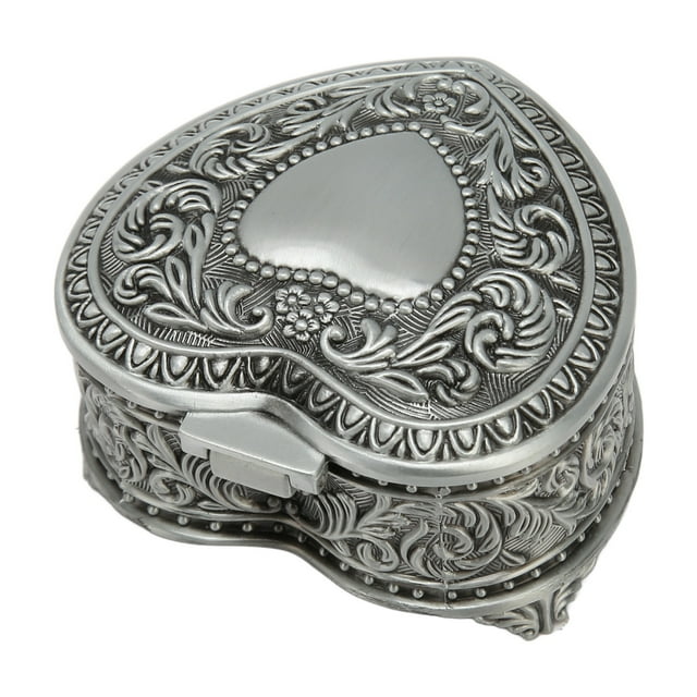 Heart Shape Jewelry Box, Velvet Cloth Antique Silver Adequate Capacity Exquisite Heart Jewelry Storge Box For Desktop For Christmas For Rings
