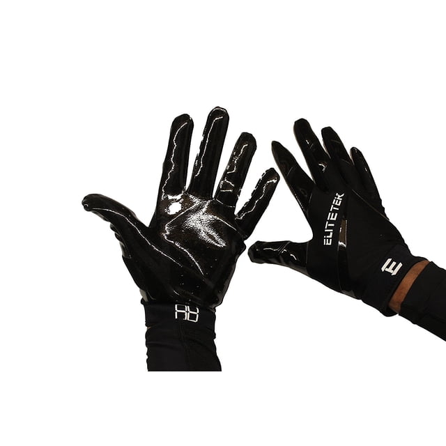 EliteTek RG14 Football Gloves (Black/Black, Youth XXS)