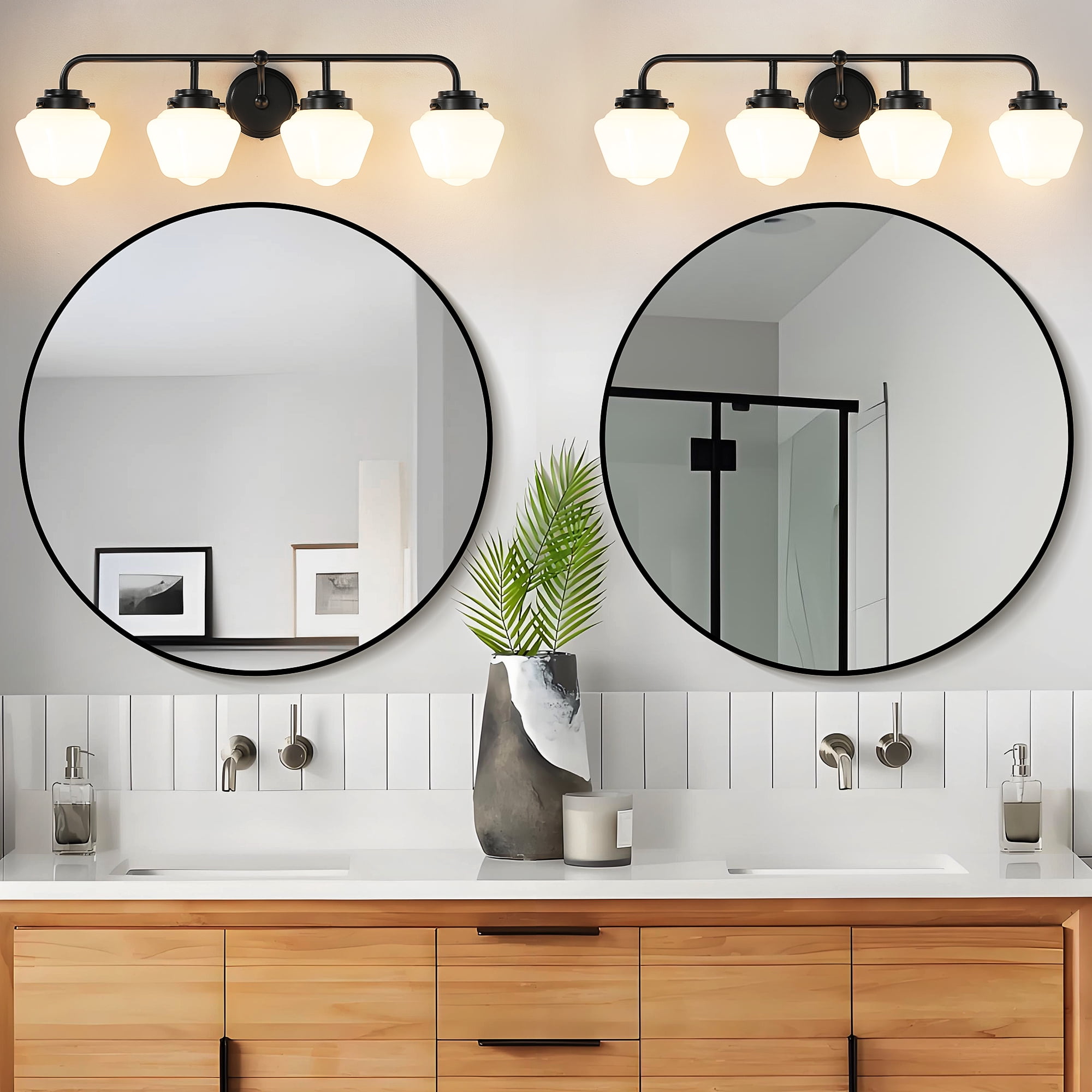 Bathroom Vanity Light Fixtures 4-Lights Black Vanity Lights Over Mirror, E26 40W Modern Bathroom Lighting Fixture with Milky White Glass for Bath Restroom
