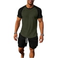 thumbnail image 2 of Maqroz Workout Sets for Men Summer 2-Piece Color Block Tracksuit Set Short Sleeve Athletic Tee and Shorts Sportswear Casual Running Jogging Training Outfit Breathable Quick Dry Active Wear, 2 of 9