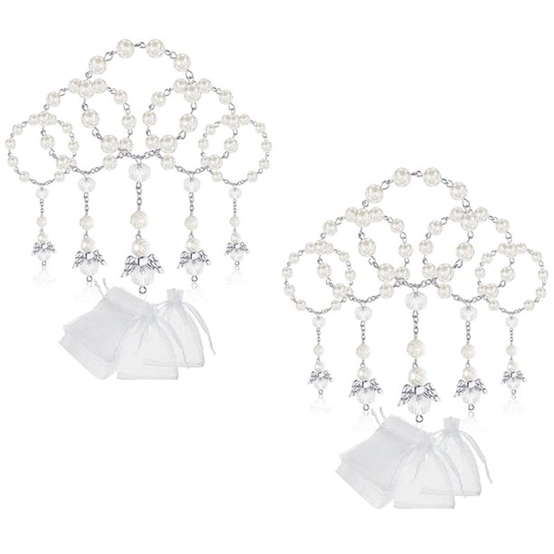 60 Piezas de Cuentas de Rosario de AcríLico de Bautismo Mini Rosarios de Con Bolsas de Organza para la Primera Comunión Regalos de Fiesta de Bautismo