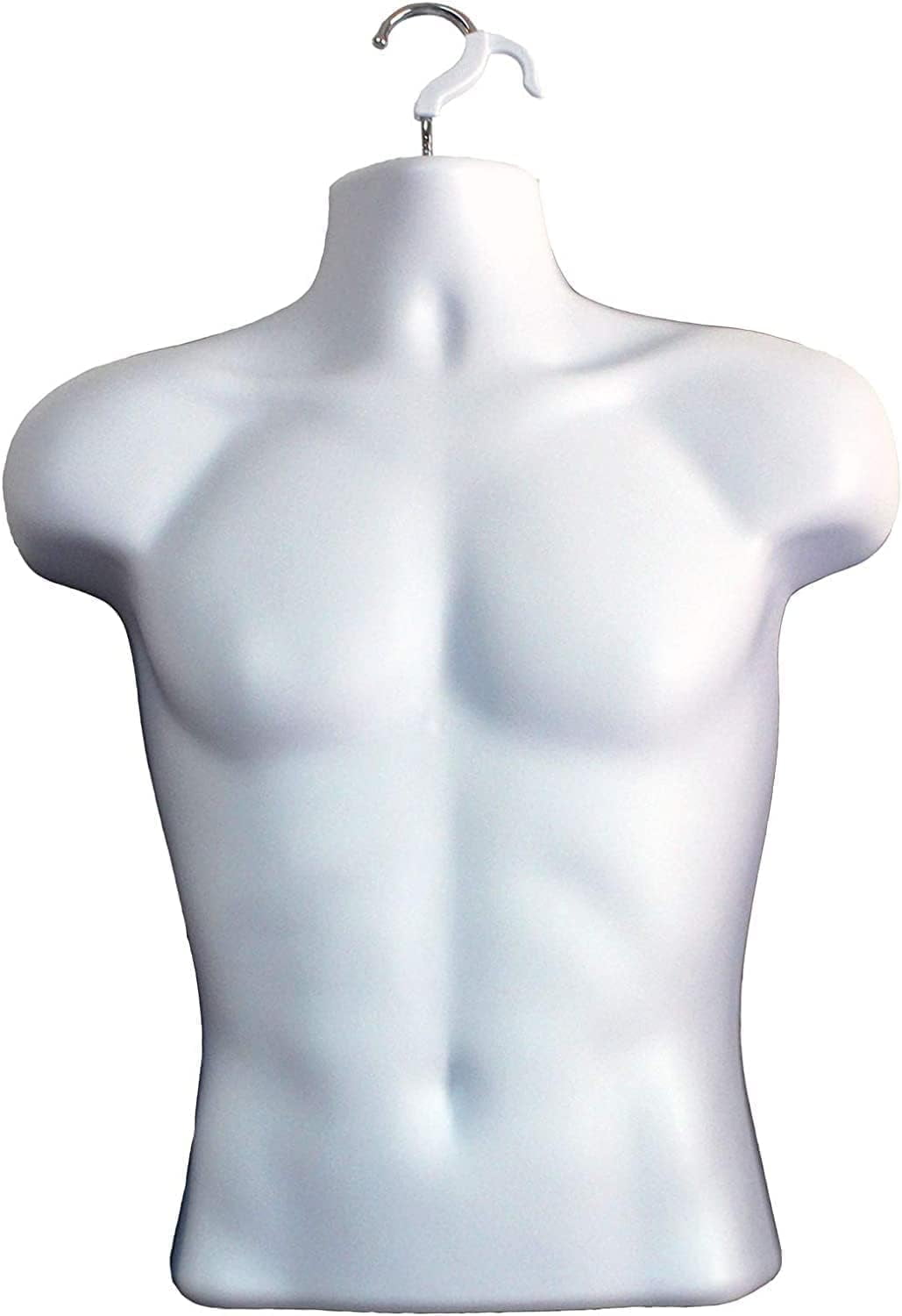 DisplayTown 2 Pack White Male Mannequins Hollow Back Body Torso w/ Metal Stands with Metal Pole & Hanging Hook for Tshirt Display, S-M Sizes