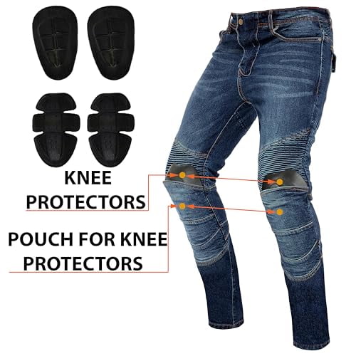 Men's Motorcycle Riding Denim Jeans Motorbike Racing Pants with Quad Knee & Hip Protective Armor Pads