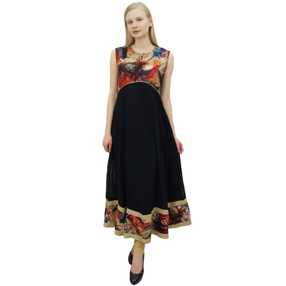 Phagun Georgette Black Anarkali Kurta Kurti Formal Party Dress Indian Clothing-20