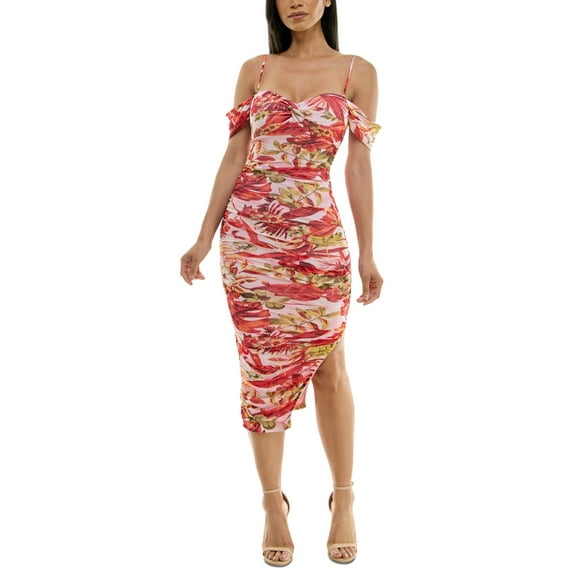 BCX Juniors Floral-Mesh Ruched As Pink Floral XXS