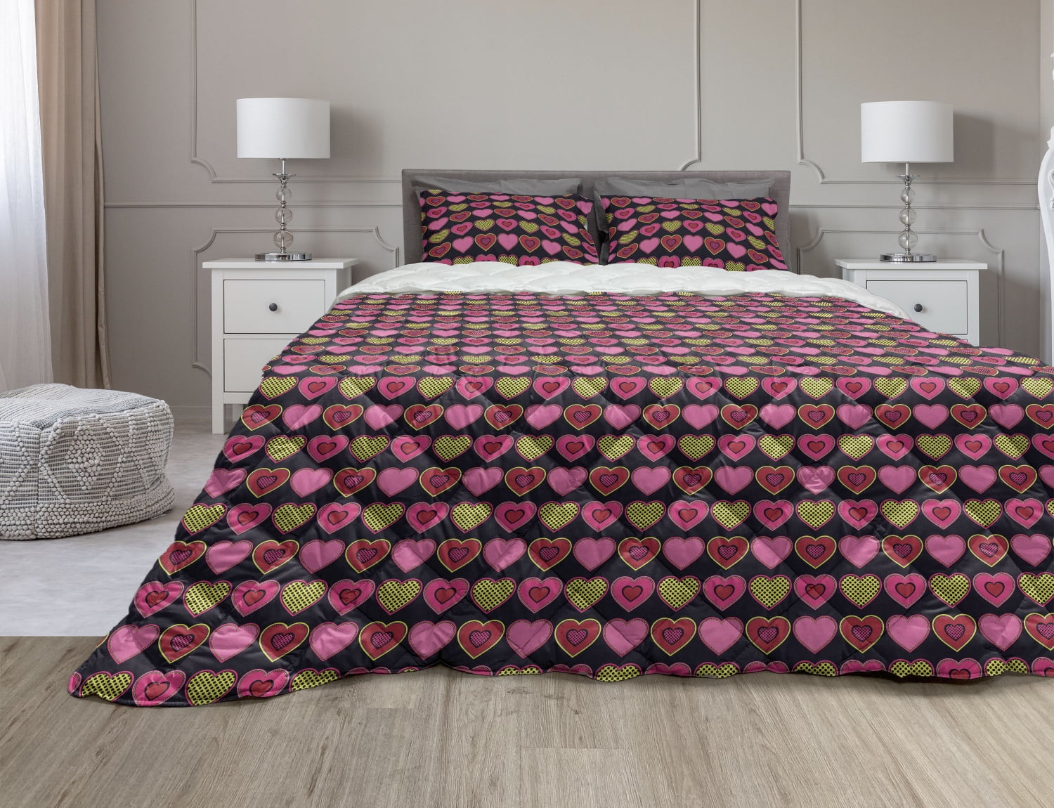 Valentine's Day Comforter & Sham Bedding Set, Vibrant and Romantic