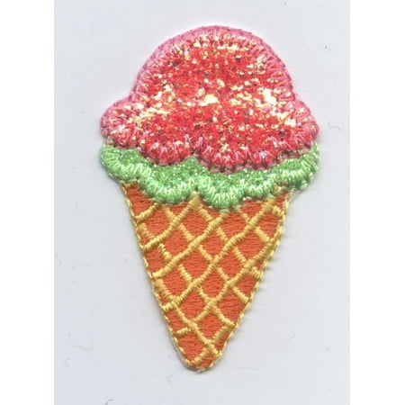Ice Cream/Waffle Cone - Pink/Lime Green Scoops - Food/Dessert -  Iron on Applique/Embroidered
