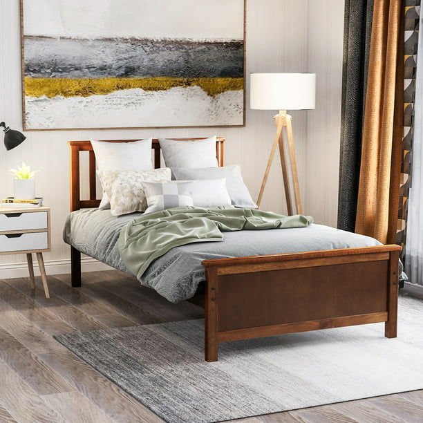 Footboard Wood Platform Bed Frame, What Is The Size Of A Twin Bed Frame