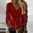 thumbnail image 2 of Women's Sequin Tops Sexy V Neck Long Sleeve Printed Dressy Casual T Shirts Plus Size Business Work Relaxed Fit Pullover Blouses, 2 of 5