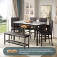 thumbnail image 3 of PORKISS Kitchen Dining Table Set for 6, Modern Dining Room Set for 6 with Faux Marble Table, 4 PU Leather Chairs and 1 Cushion Bench, Metal Frame, Gray + Black, 3 of 14