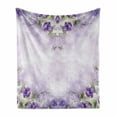 thumbnail image 1 of Floral Soft Flannel Fleece Blanket, Composition of Blossoming Flowers with Green Spring Leaves Romantic Nature, Cozy Plush for Indoor and Outdoor Use, 50" x 70", Lilac Purple Green, by Ambesonne, 1 of 6
