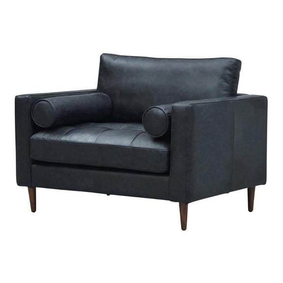 Crafters and Weavers Alamo Contemporary Italian Leather Arm Chair in Slate