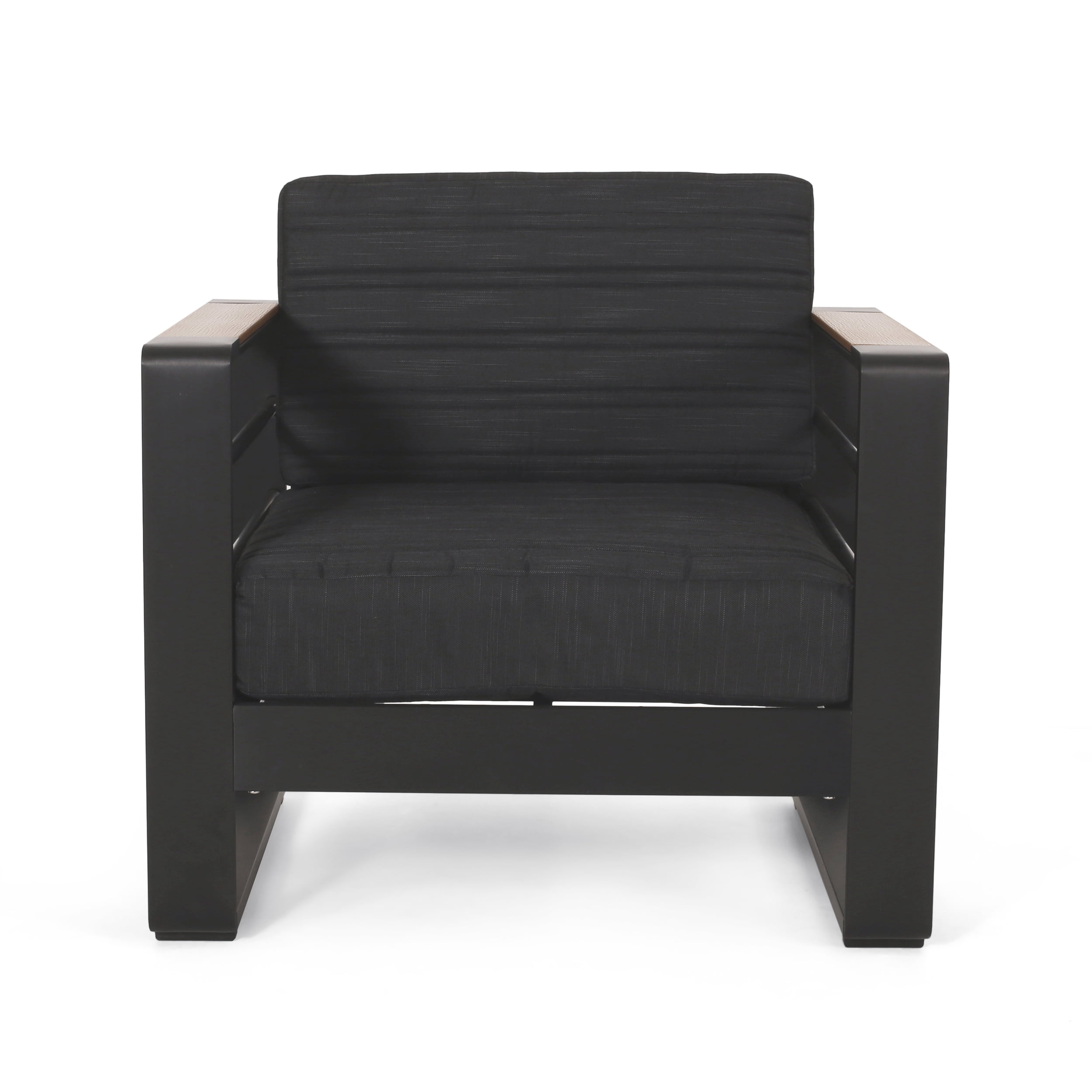 Outdoor Single Leisure Chair, Aluminum Frame Relaxing Seat for Patio Garden, Black