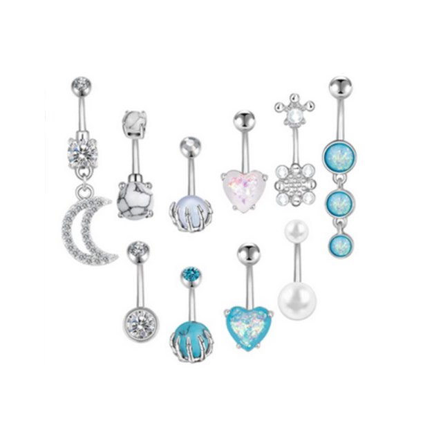 10 Unids Anillos de Ombligo para Mujer Acero Quirúrgico Acrílico CZ Tornillo Anillos de Ombligo Mariposa Calavera Corazón Serpiente Anillos de Ombligo Joyería Piercing para el Cuerpo TUNC Sencillez