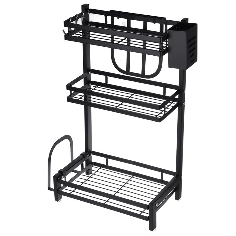 14.84 3-Tier Black Stainless Steel Spice Rack, Kitchen Storage Countertop  Organizer, Storage Basket with Knifes