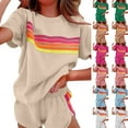 thumbnail image 2 of Bosfbaoi 2 Piece Sets For Women Rainbow Striped Short Set Short Sleeve Top Elastic Waist Shorts Loungewear Set Vacation Outfit Casual Wear, 2 of 6