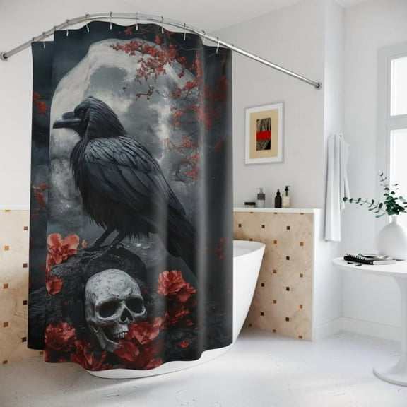 Gothic Raven Shower Curtain, Dark Fantasy Bathroom Decor, Spooky Funny Shower Curtain, Home Decor, Halloween Decor, Unique Gift for Bird Lovers 60x72in