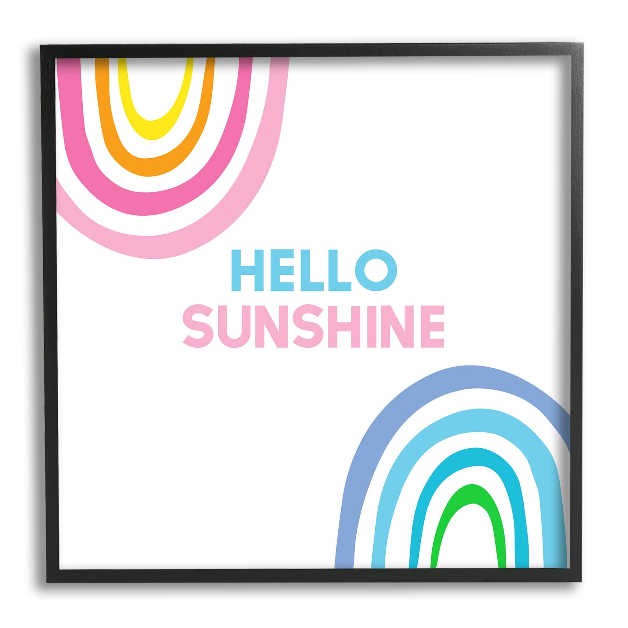Stupell Industries Hello Sunshine Pastel Greeting Pink Blue Rainbows Graphic Art Gray Framed Art Print Wall Art, Design by Ilene Segal