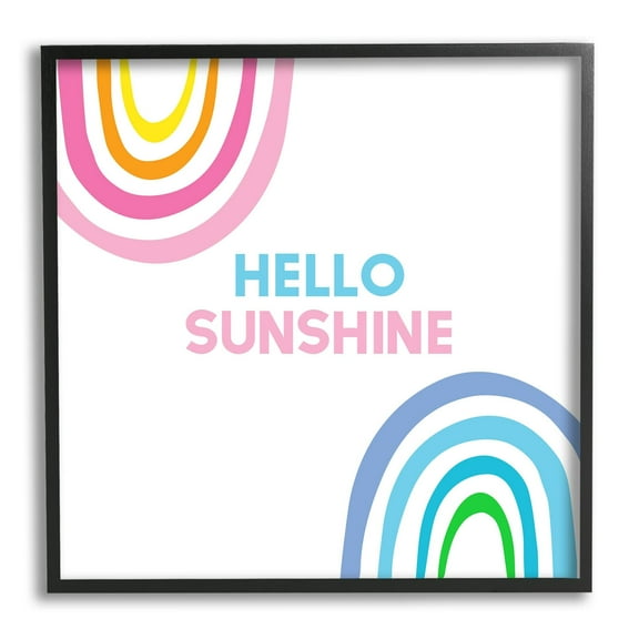 Stupell Industries Hello Sunshine Pastel Greeting Pink Blue Rainbows Graphic Art Black Framed Art Print Wall Art, Design by Ilene Segal