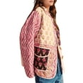 thumbnail image 2 of Women's Cropped Quilted Jacket Cardigan Floral Printed Long Sleeve Open Front Short Coats Pink S, 2 of 10