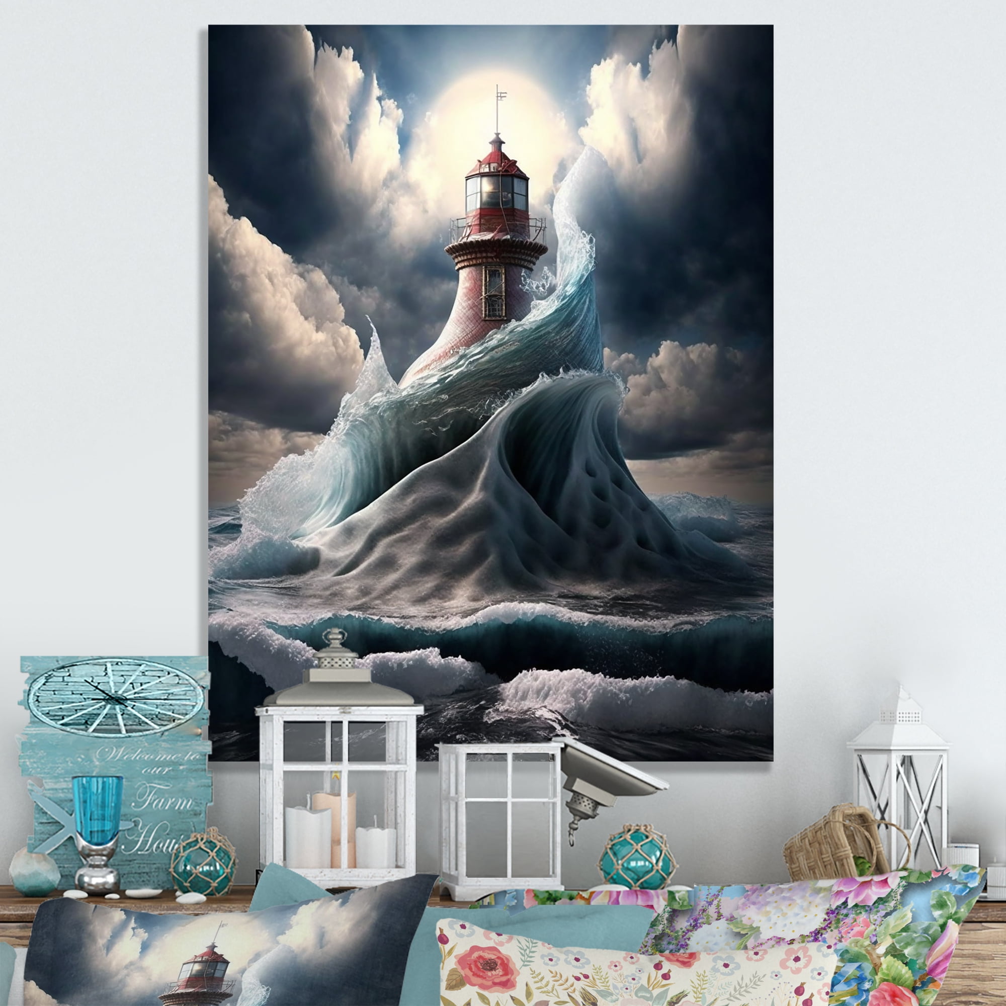Designart Fantasy Lighthouse In The Arctic Ocean VI Canvas Wall Art