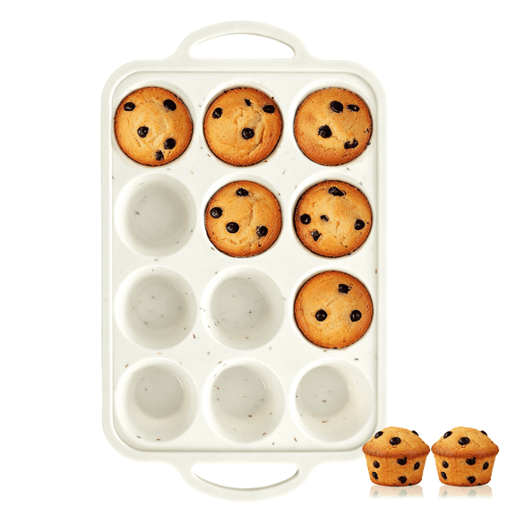 12 Cup Silicone Muffin Pan with Dual Handles, Mini Muffin Pan Non Stick Metal Frame Cupcake Baking Tray, Oven Microwave Freezer Dishwasher Safe Baking Mold for Mini Muffins Cupcakes Pastries