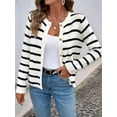 thumbnail image 3 of Women Striped Cardigan Sweaters Button Down Cropped Knit Lady Jackets Coat Fall Outfits Trendy Cardigan Black & White M, 3 of 9