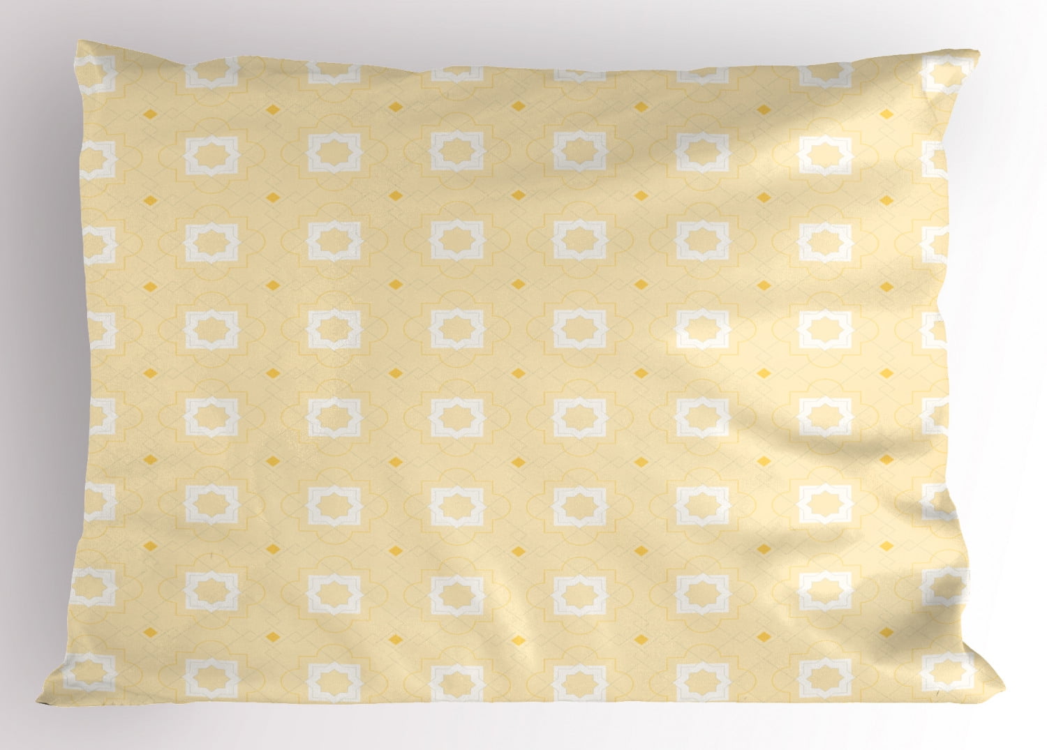 Quatrefoil Pillow Sham Arabic Lattice Pattern Girih Tiles of Antique Eastern Artwork Design, Decorative Standard King Size Printed Pillowcase, 36 X 20 Inches, Mustard Yellow White, by Ambesonne