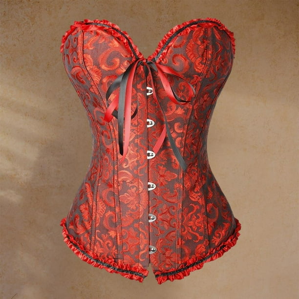 Mujeres Corset Top Floral Encaje Deshuesado Overbust Gothic cinturo para  Navidad y fiestas negro y rojo L L Yinane Corsé con ribete de encaje  floral
