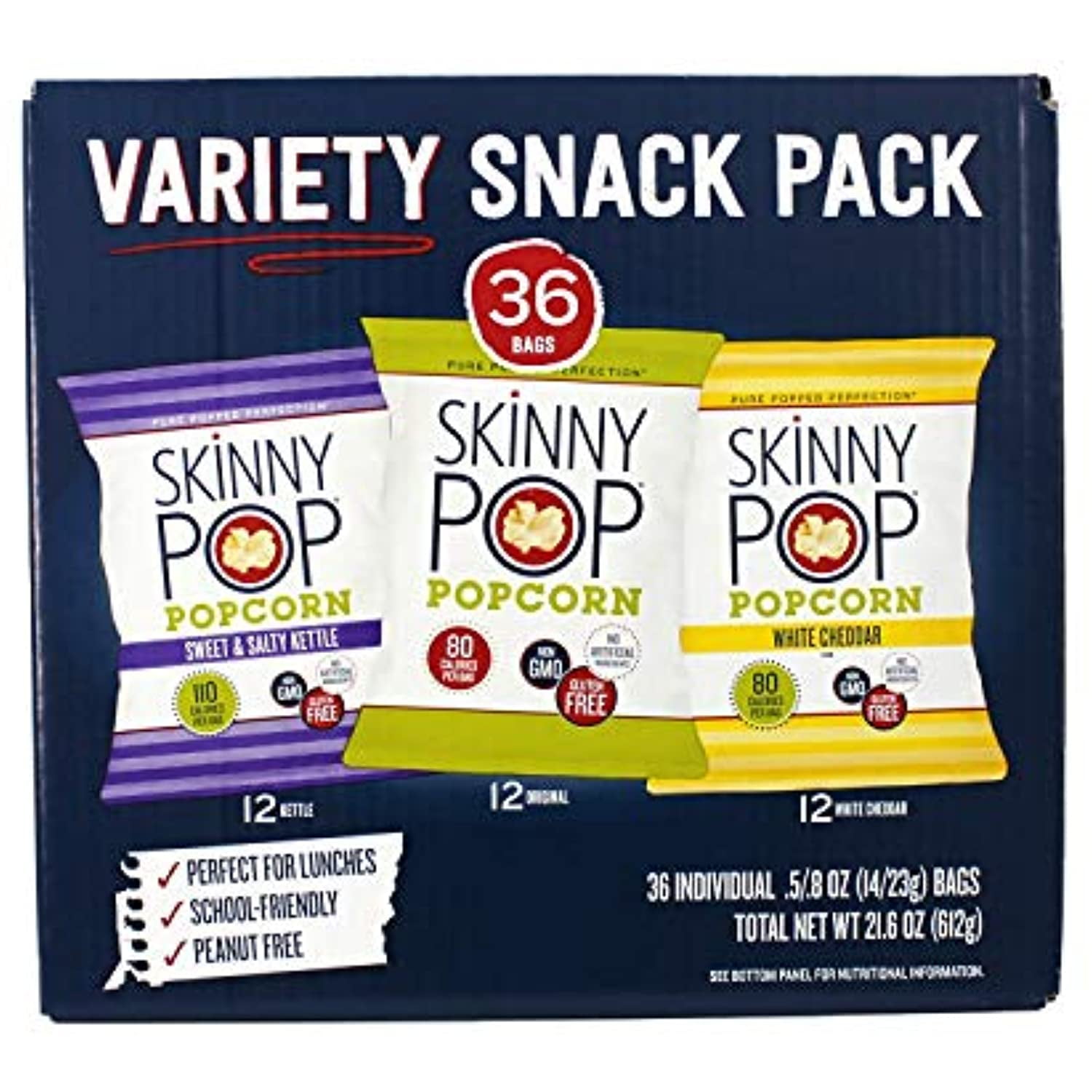 SkinnyPop Popcorn Variety Snack Pack, 0.5/.8oz Bags (.36ct Variety Pack)