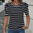 thumbnail image 6 of Rezuofi 1 Pcs Women's Short Puff Sleeve Knit Tops 2025 Trendy Crewneck Striped T Shirts Casual Summer Blouses, 6 of 8