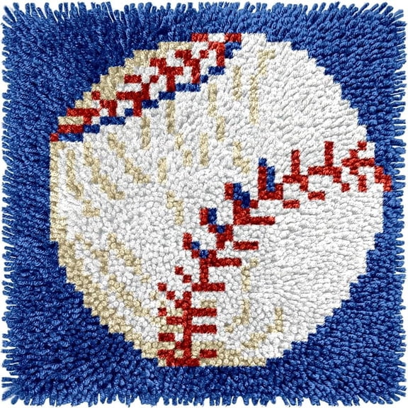 Small Size Mini Baseball Latch Hook Kits Rug DIY Cushion Tapestry Making Crochet Hook Mat Making Kits Color Preprinted Pattern Canvas DIY Carpet Needlework Crochet Cushion Kits 30x30cm
