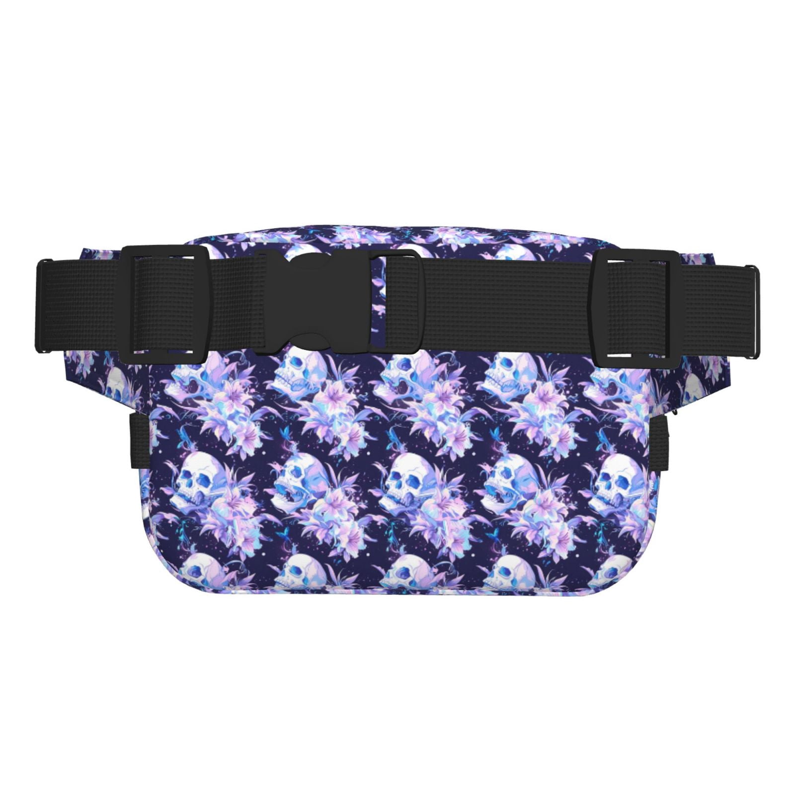 Picia blue starry sky Skull flower Print Square Double-Layer Waist Bag Mini Adjustable Waist Belt Bag Exercise Running Travel Hiking