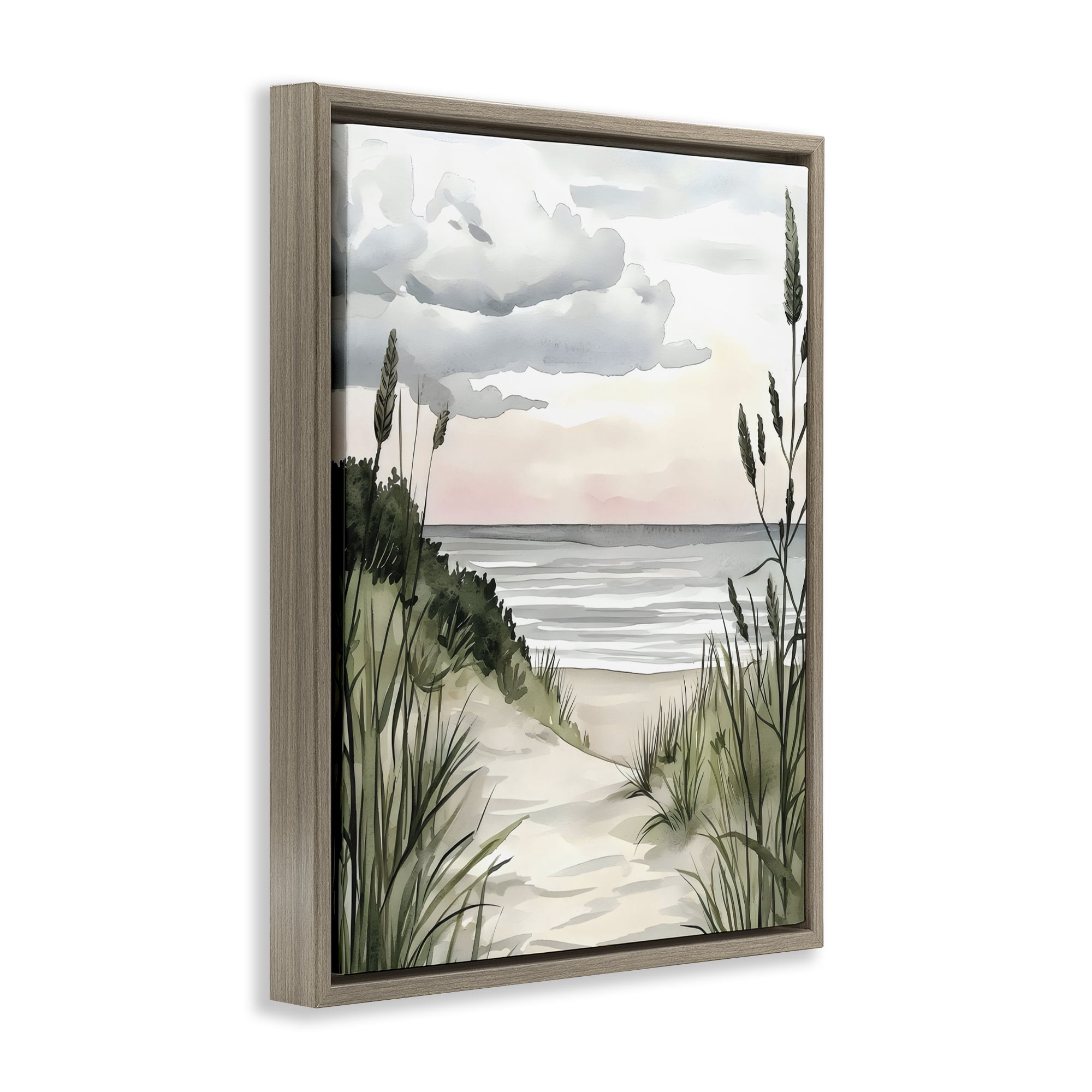 Stupell Industries Coastal Calm Seaside Dunes Brown Framed Floater Canvas Wall Art, design by Riley B