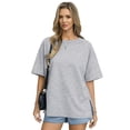 thumbnail image 6 of SWQZVT Womens Oversized T Shirts Cotton Loose Fit Crewneck Short Sleeve Side Slit Summer Casual Basic Tee, 6 of 8