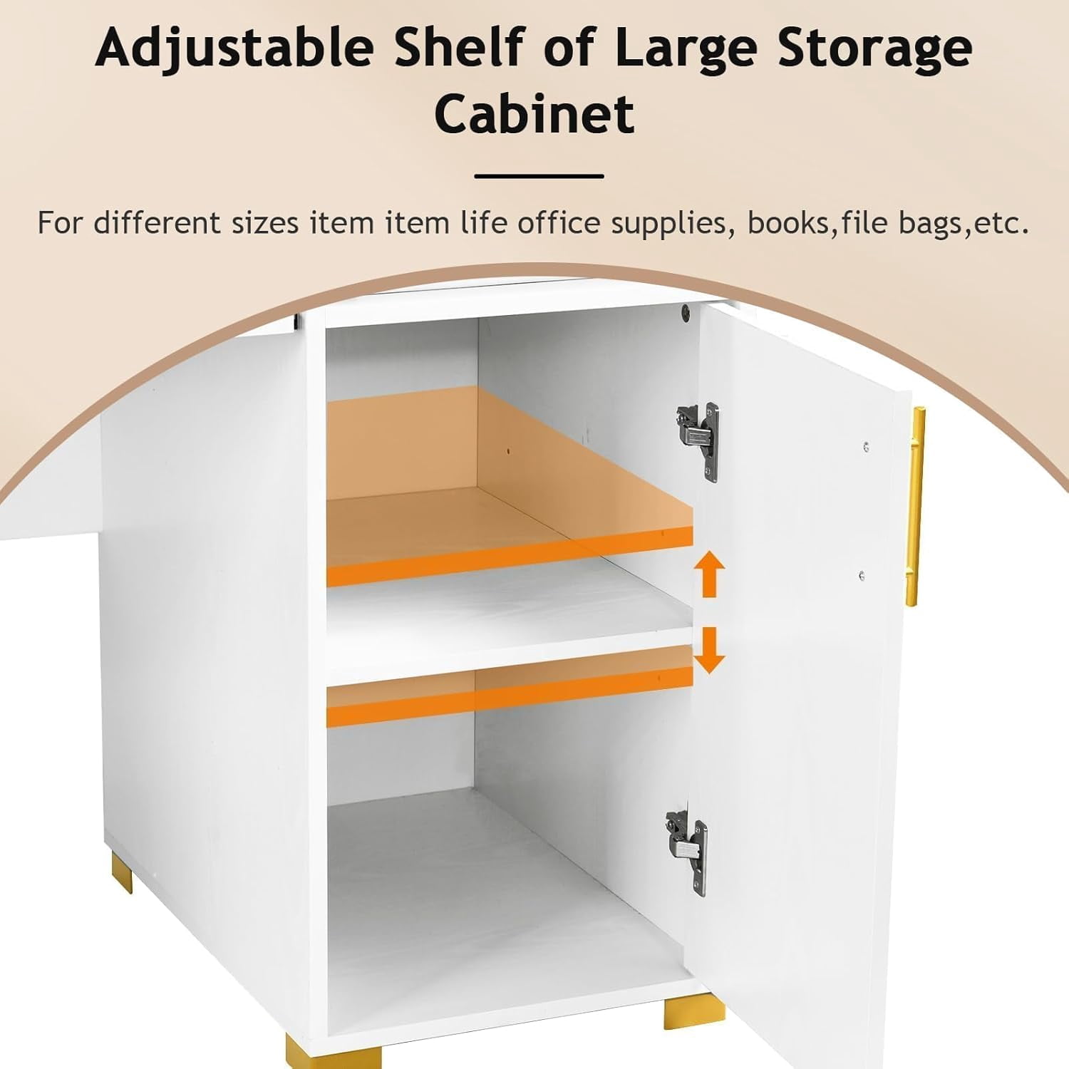 DreamCurship White and Gold Desk with Drawers,White Computer Desk with File Drawer, 55"Executive Desk with Keyboard Tray, Storage Cabinet, White and Gold