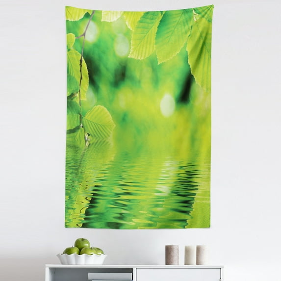 Nature Tapestry, Leaves in Water Spa Open Your with Nature Ecological Monochrome Photo, Fabric Wall Hanging Decor for Bedroom Living Room Dorm, 5 Sizes, Green, by Ambesonne