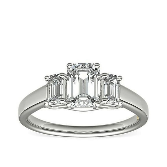1.00 Ct Unique Emerald Cut Natural Diamond Three Stone Engagement Ring for Women Solid 950 Platinum Size 7